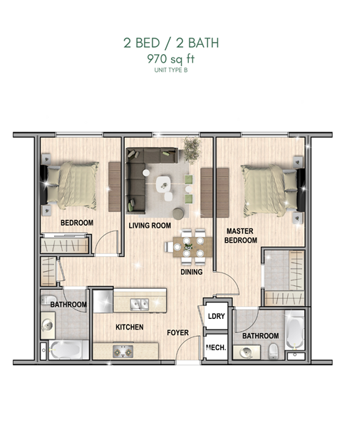 a floor plan of a 2 bedroom 2 bath apartment